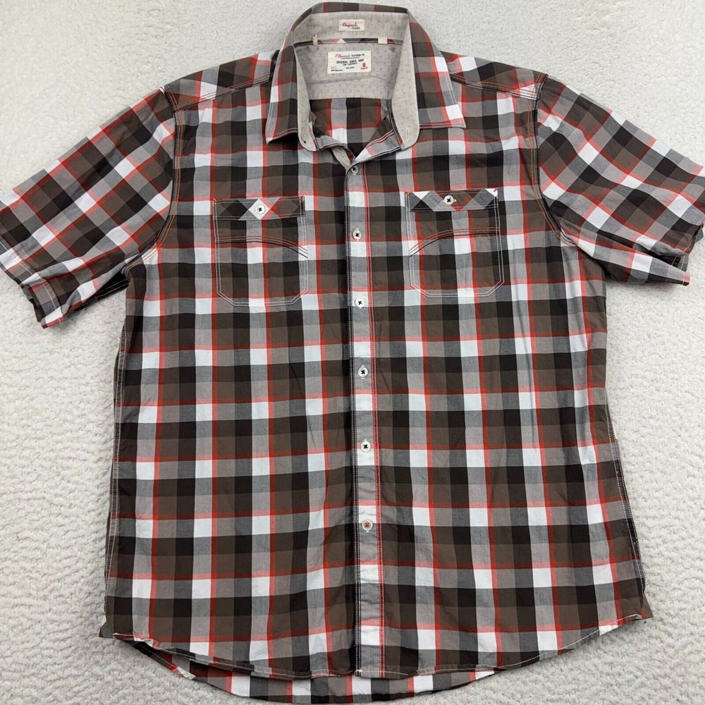 7 Diamonds Shirt Men's 2XL Plaid‎ Short Sleeve Button Up Western Pockets Cotton